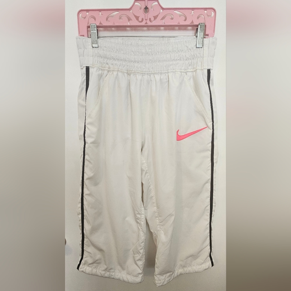Nike Crop Track Pants Dri-Fit White Pink Shorts Size M